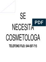 SE Necesita Cosmetologa: TELEFONO FIJO: 044-597-715