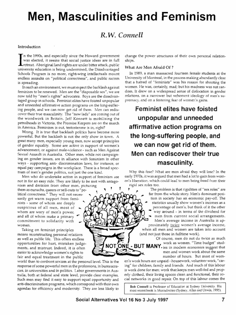 Connell - Men, Masculinities & Feminism | PDF | Masculinity | Feminism