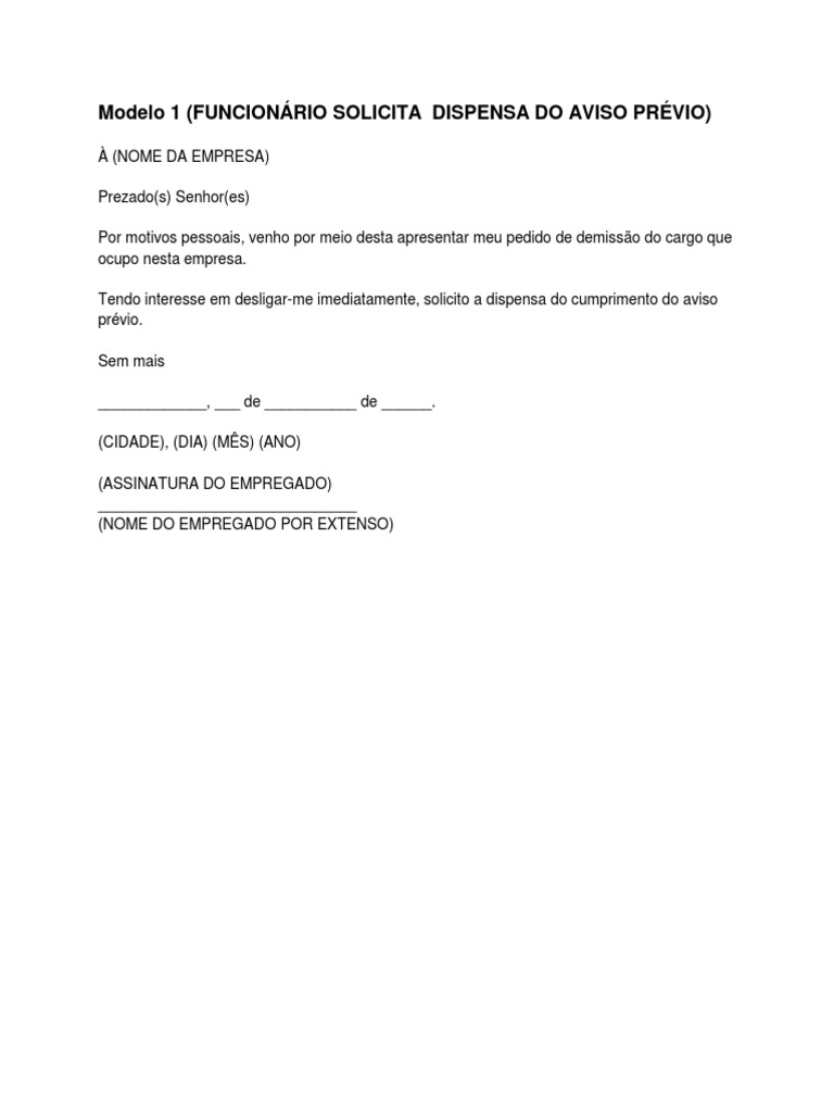 Modelo De Carta De Demissão Com Cumprimento De Aviso Vários Modelos