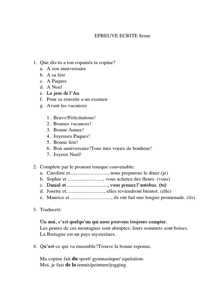 Epreuve Ecrite 8eme