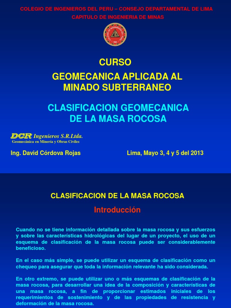 8-Clasificacion Geomecanica de La Masa Rocosa | PDF | Túnel | Roca ...