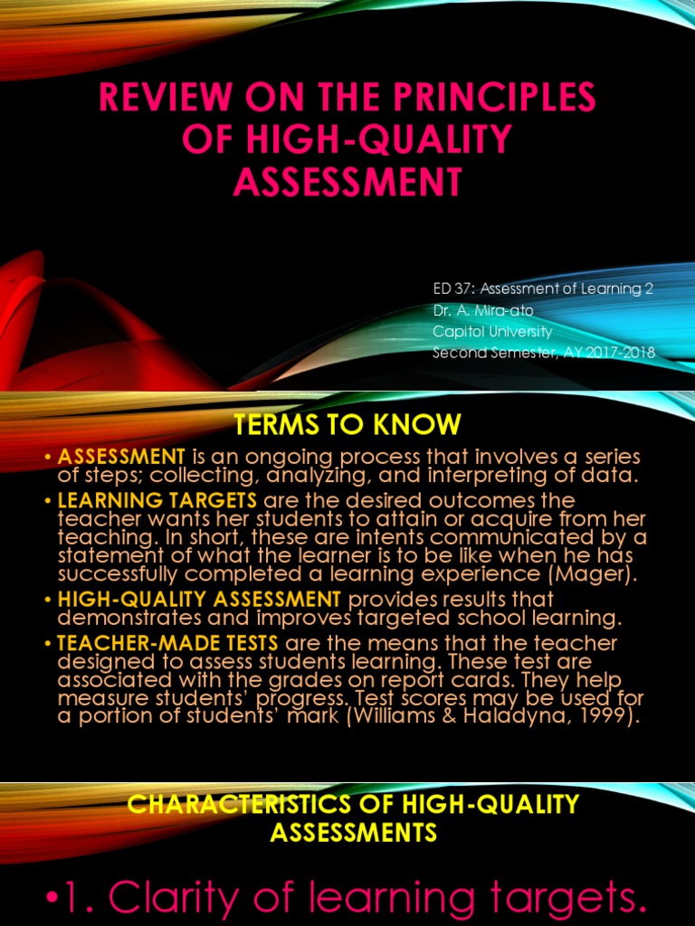 Review On The Principles of HighQuality Assessment PDF Educational Assessment Validity