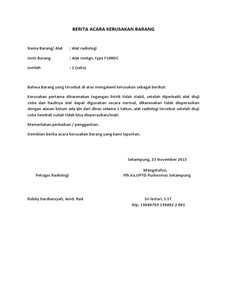 Berita Acara Kerusakan Barang