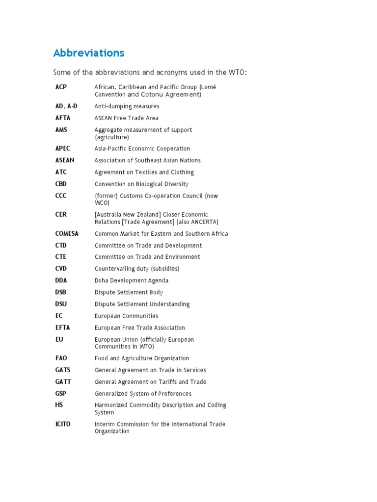 Abbreviations PDF World Trade Organization Economy Related