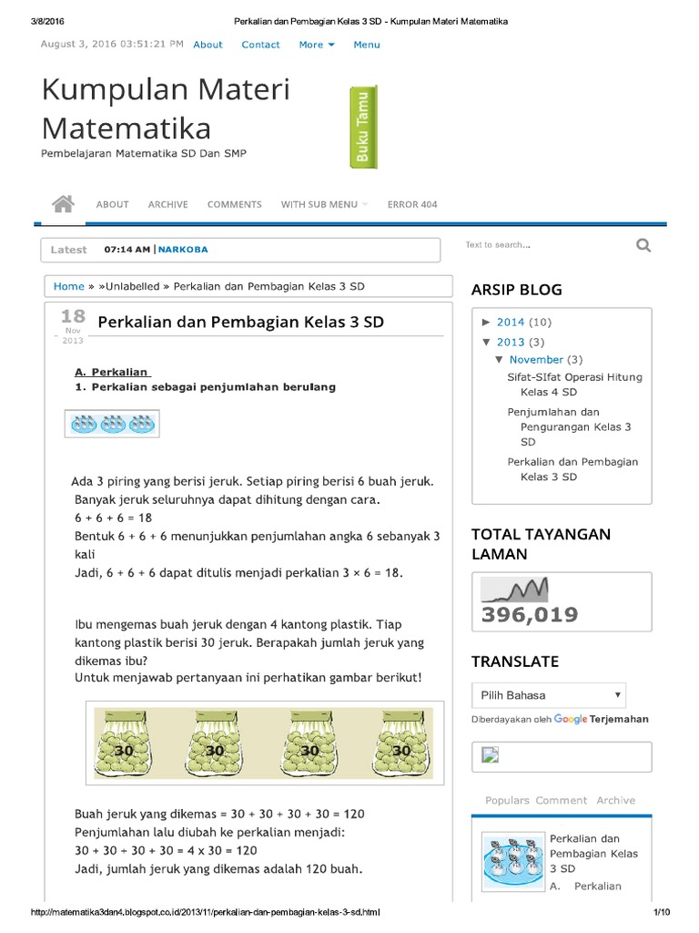 Perkalian Dan Pembagian Kelas 3 Sd Kumpulan Materi Matematika Pdf