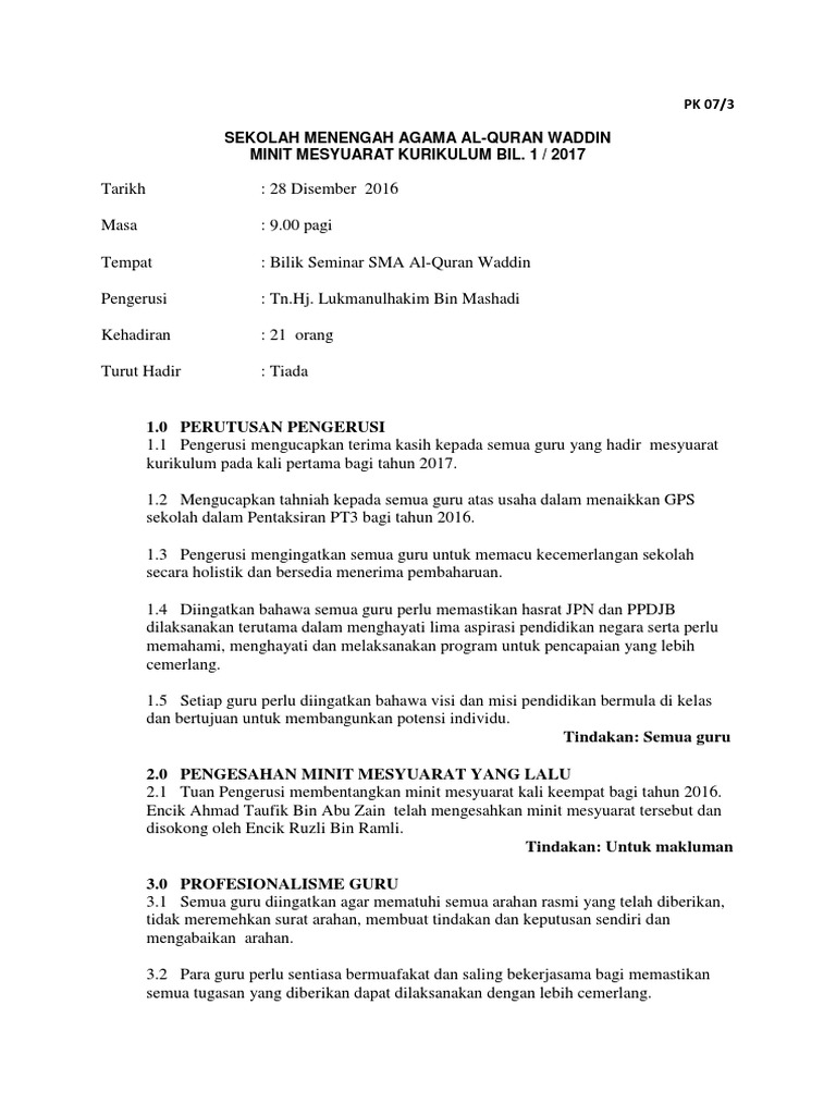 Mnt Msyrt Kurikulum 1 Thn 2017 Pdf