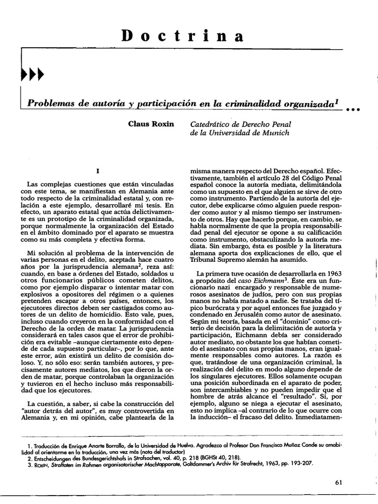 Roxin, C. Problemas de Autoría y Participación PDF | PDF | Delito ...