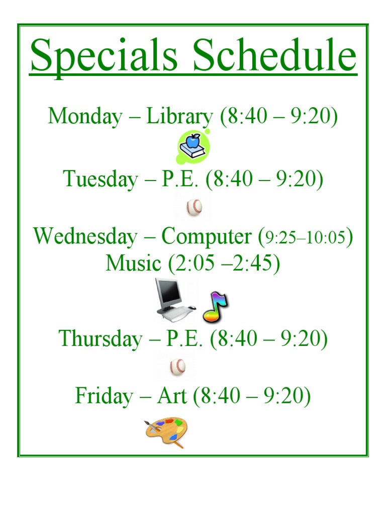 Specials Schedule | PDF