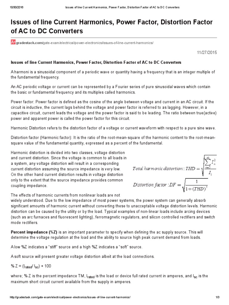 7issues of Line Current Harmonics, Power Factor, Distortion Factor of