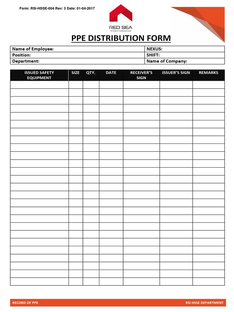 4. Ppe Distribution Form