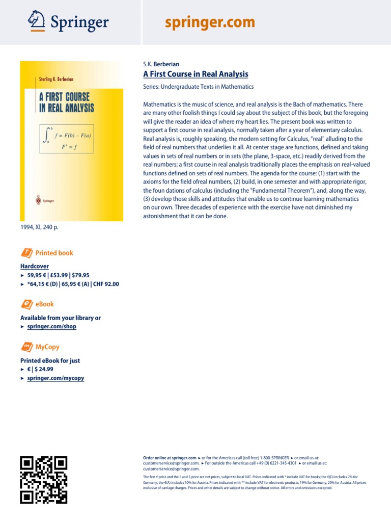 A First Course in Real Analysis | PDF | Real Analysis | Calculus