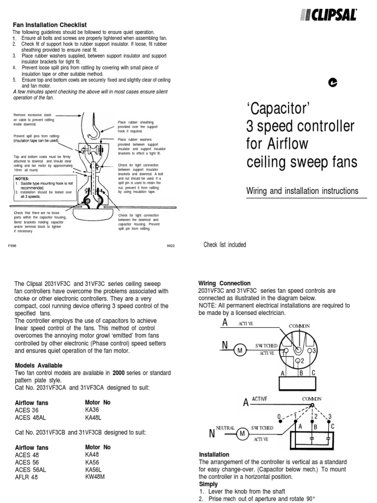 Clipsal Ceiling Fan Installation Instructions Components