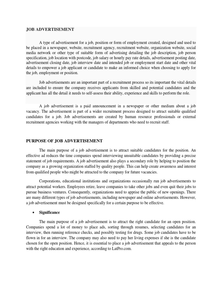 Job Advertisement | PDF | Recruitment | Employment