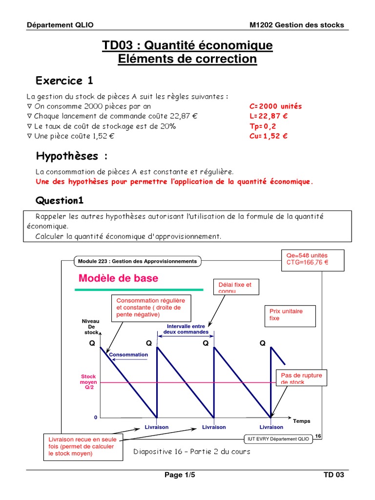 Calcul de la quantité économique de commande | PDF | Comptabilité ...
