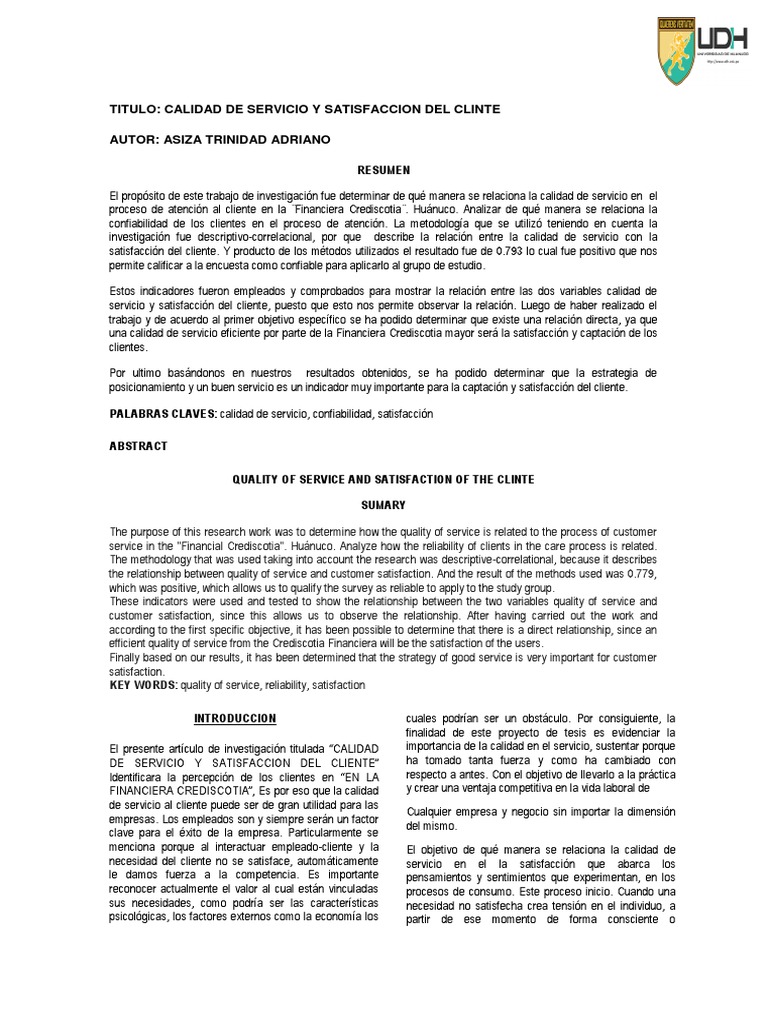 Calidad de Servicio y Satisfacción Del Cliente | PDF | La satisfacción ...