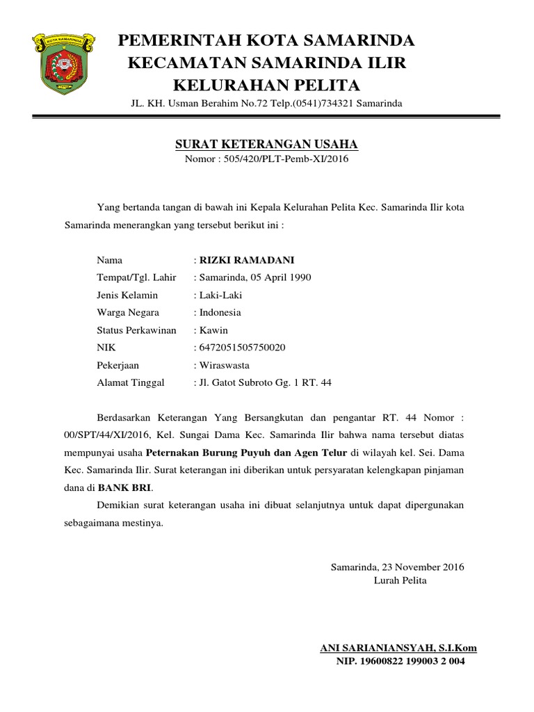 Surat Keterangan Usaha