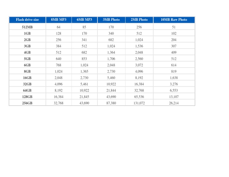 Flash Drive Sizes and Capacities Guide | PDF | Computers