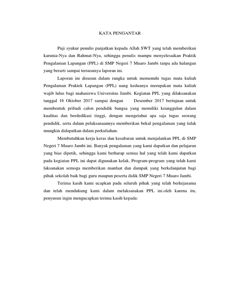Kata Pengantar Laporan Ppl