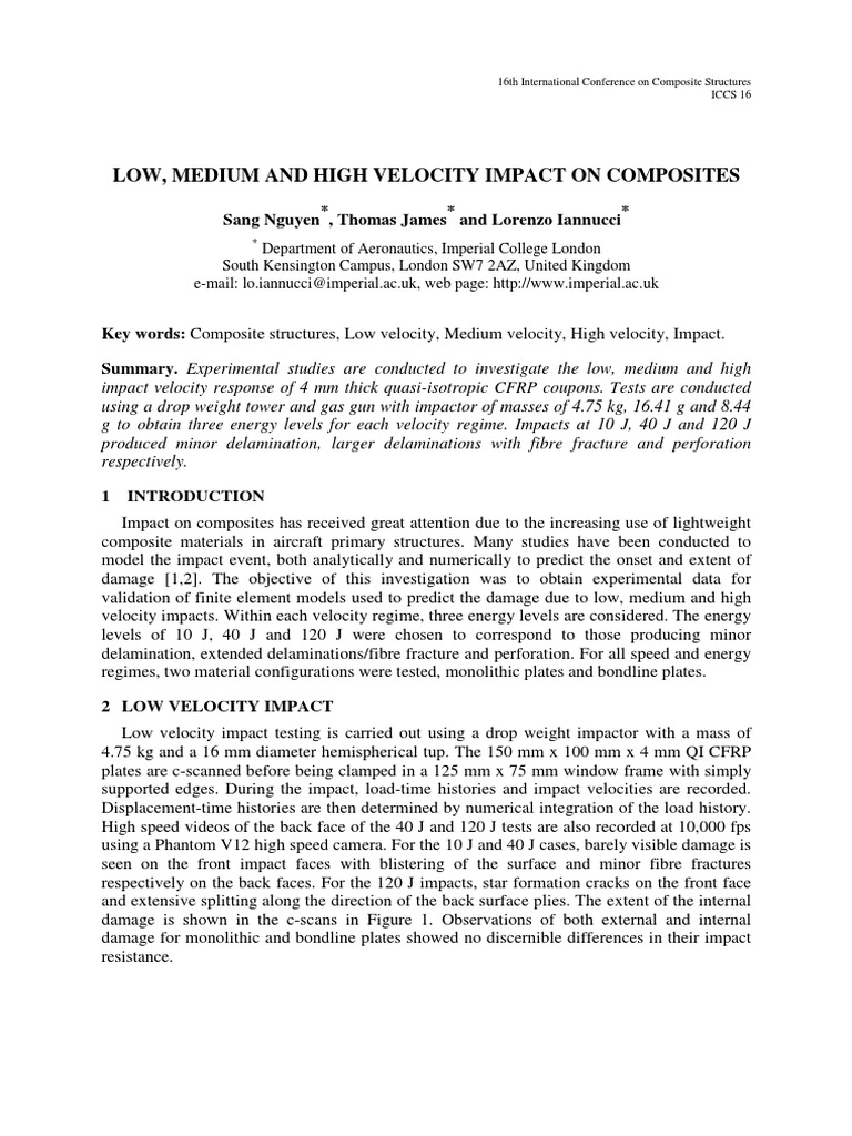 Low, Medium and High Velocity Impact On Composites | PDF | Composite ...