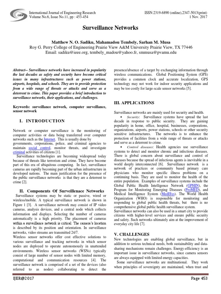 Surveillance Networks PDF Surveillance Wireless Sensor Network