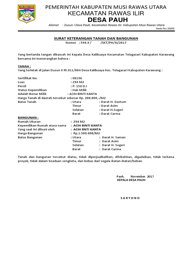 Surat Keterangan Tanah Dan Bangunan