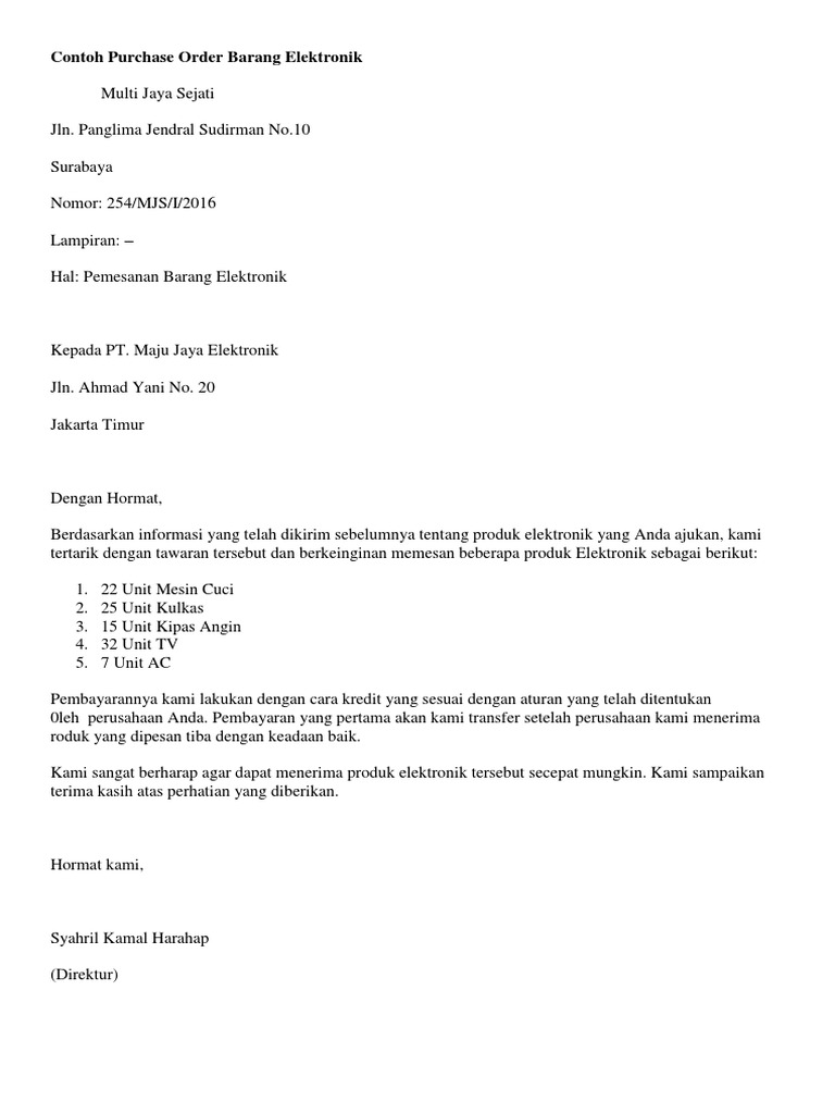 Contoh Purchase Order Elektronik | PDF | Pengelolaan Keuangan & Uang