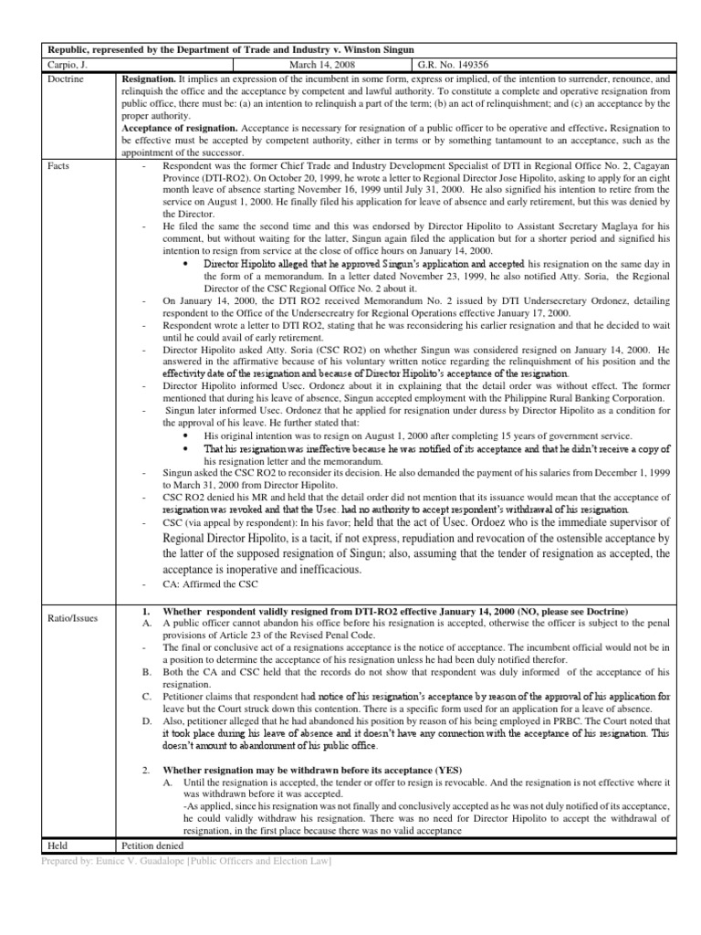Republic v. Singun Digest | PDF | Lawsuit | Virtue