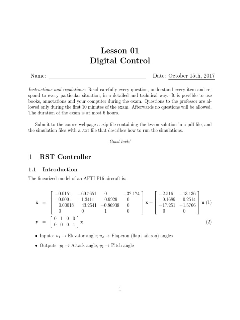 RST Controller Design for AFTI-F16 | PDF