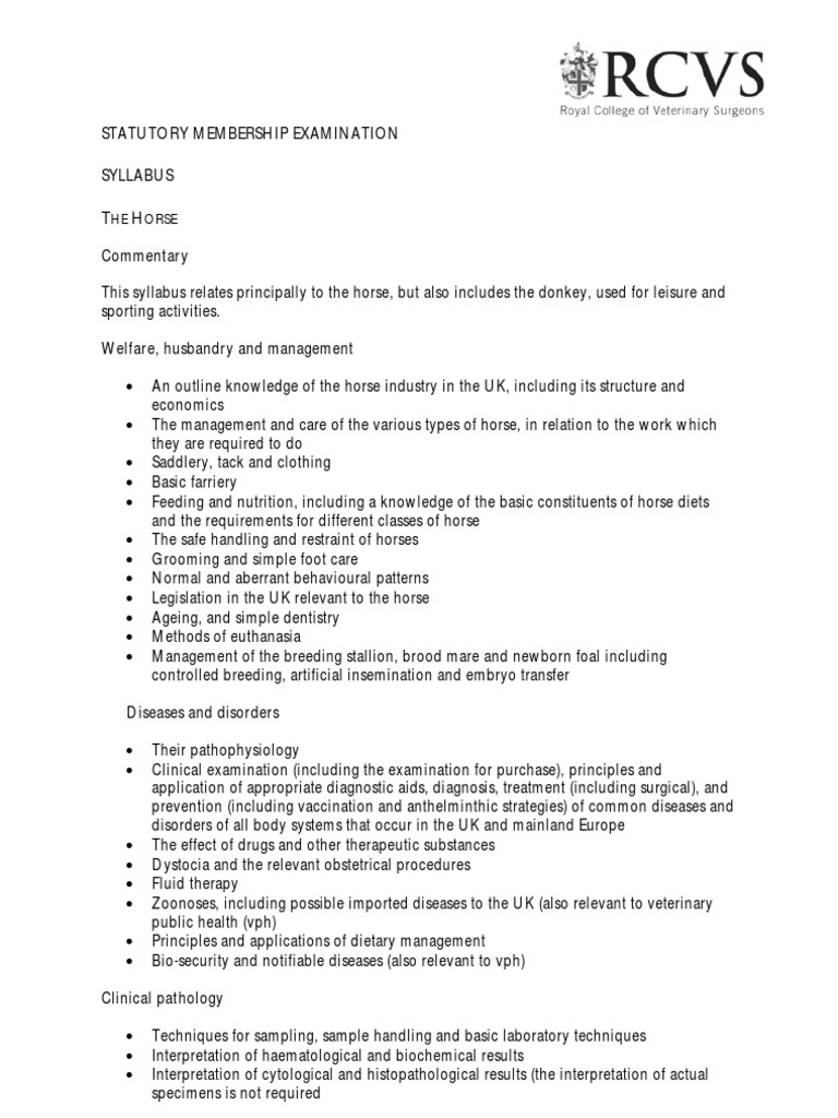 The Horse Syllabus For Rcvs Animal Welfare Surgery - 
