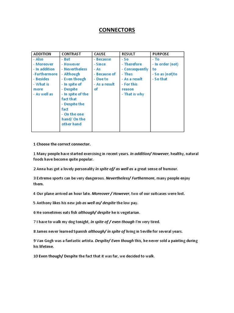 Addition Contrast Connectors PDF