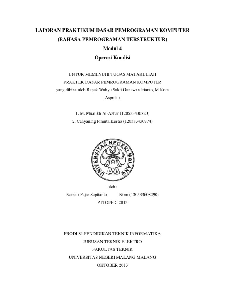 Contoh Laporan Praktikum Dasar Pemrograman Komputer Docx