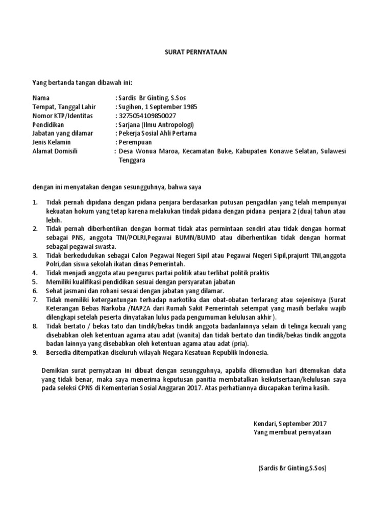 Surat Lamaran Kemensos