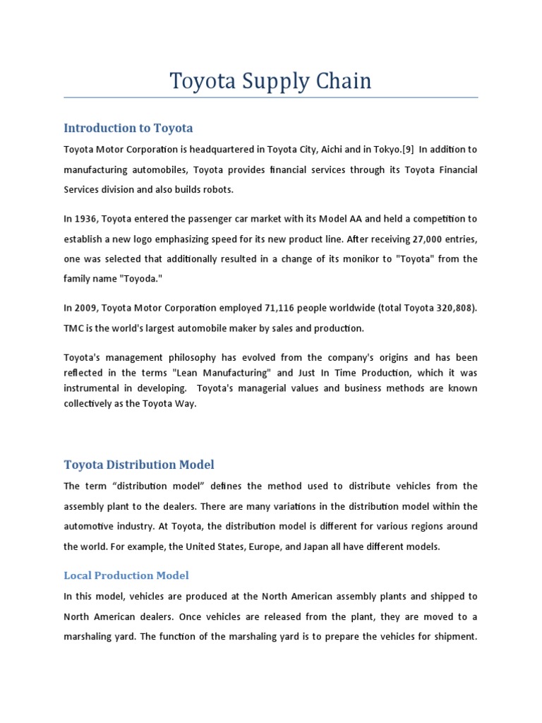 Toyota Supply Chain PDF Toyota Logistics