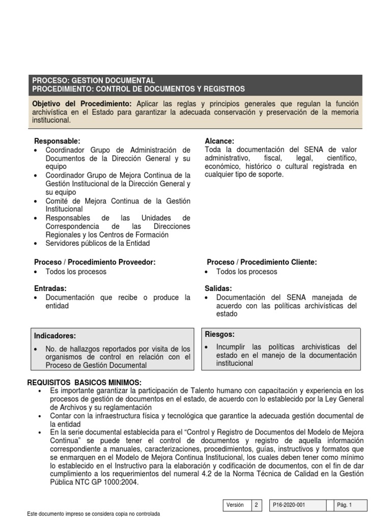 Procedimiento Control de Documentos y Registros | PDF | Archivo de ...