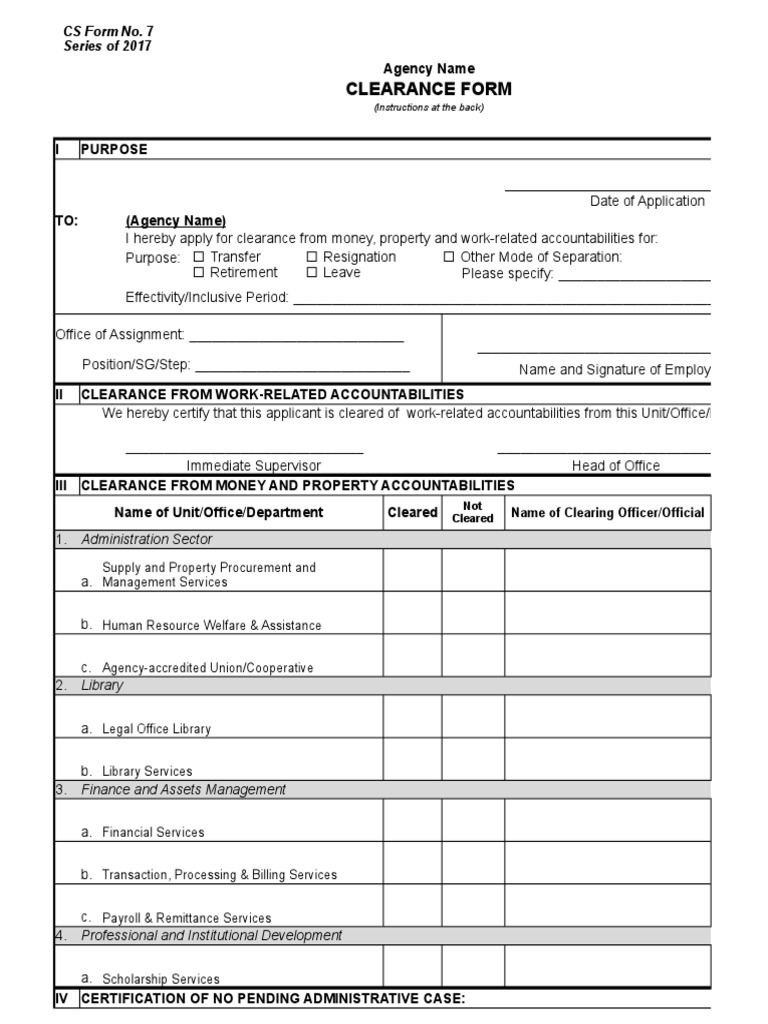 CS Form No. 7 Clearance Form PDF Employment Government