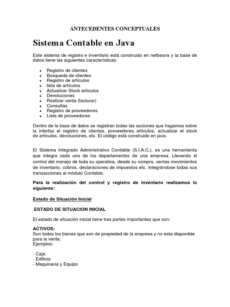 Antecedentes del Sistema Contable en Java | PDF | Contabilidad | Economias