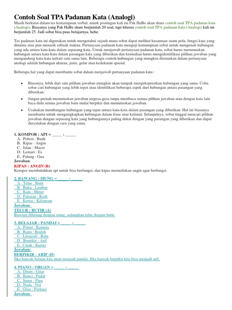 Contoh Soal Tpa Padanan Kata Docx