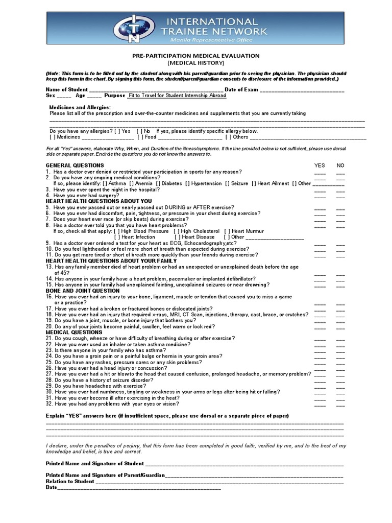 Student Medical Declaration Form | PDF | Heart | Bone