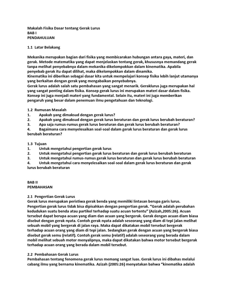 Makalah Fisika Dasar Tentang Gerak Lurus