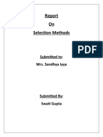 On Selection Methods: Submitted To: Mrs. Sandhya Iyya