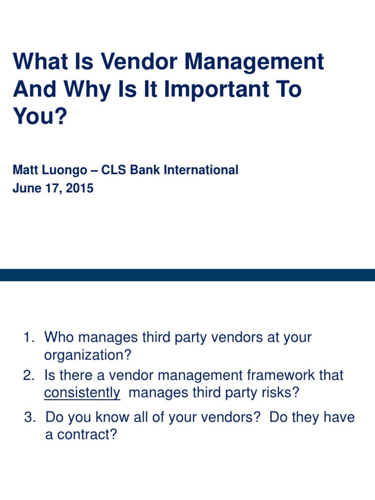 What Is Vendor Management Pdf Risk Governance