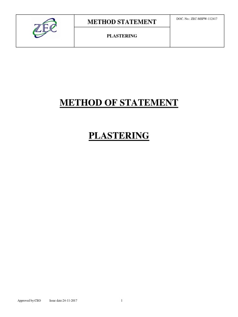 Plastering Method Statement Guide | PDF | Masonry | Mortar (Masonry)