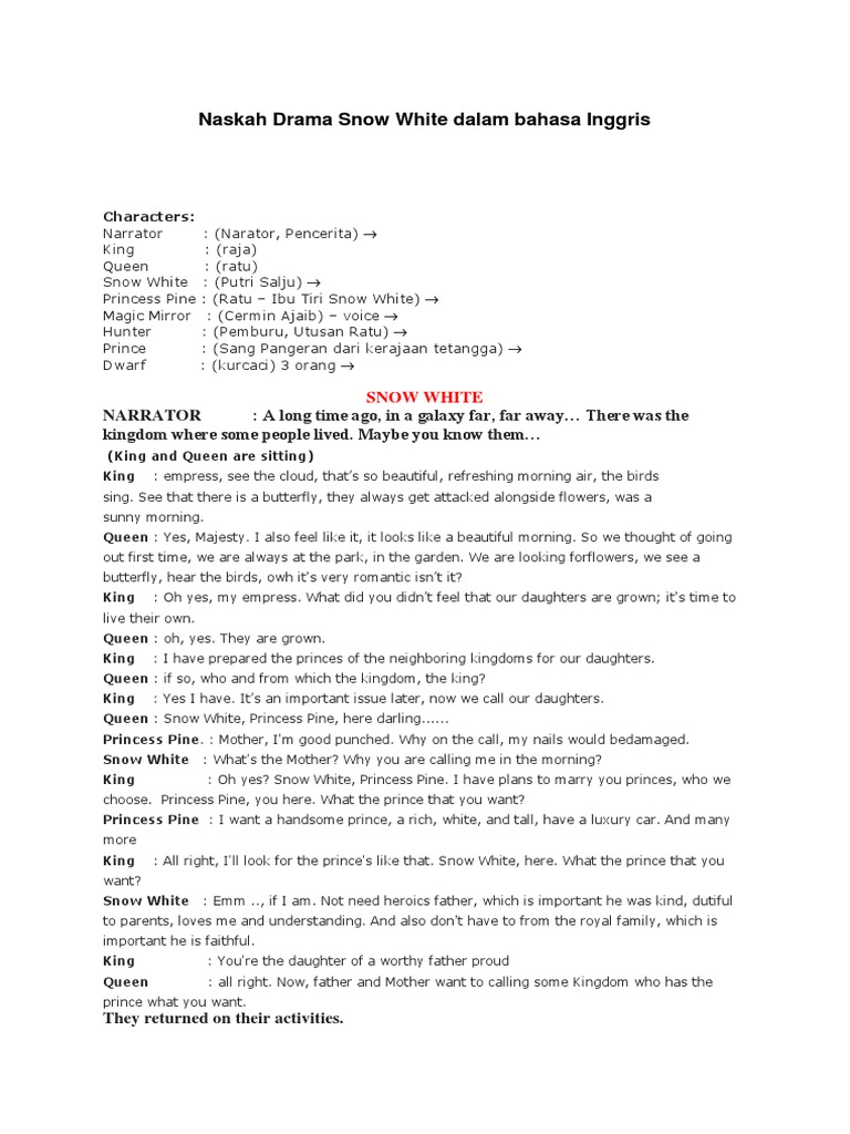 Naskah Drama Snow White Dalam Bahasa Inggris Snow White