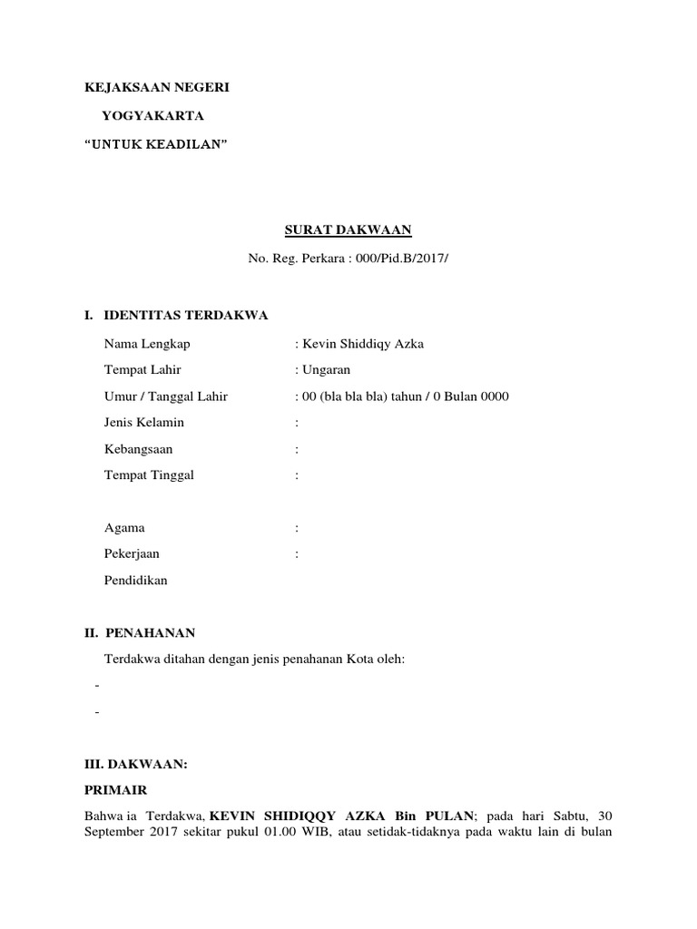 Surat Dakwaan Kdrt