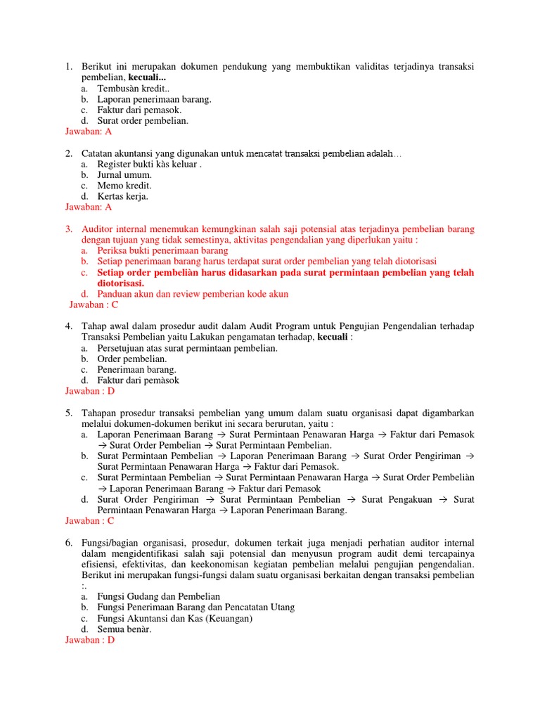 Soal Pilihan Ganda Internal Audit