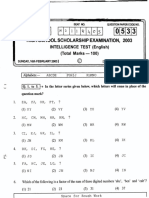 High School Scholarship Examination, 2003: Intelligence TEST (English) (Total Marks - 100)