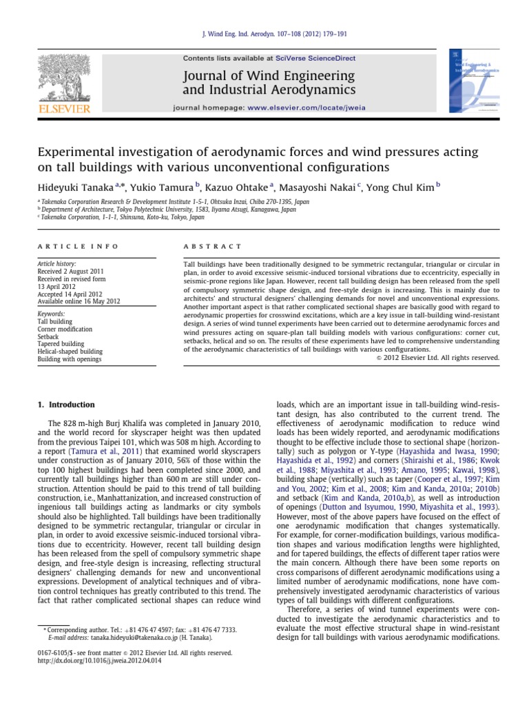 Aerodynamic Forces on Unconventional Tall Buildings | PDF | Wind Tunnel ...