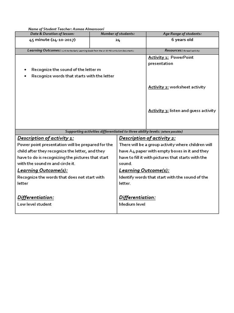 Letter M Teaching Plan for Kids | PDF | Educational Psychology | Psychology