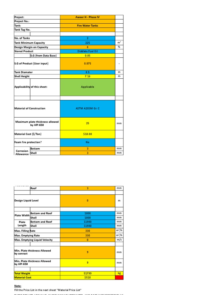 Tank Material Estimator Fuel Oil Shell (Projectile) Free 30day
