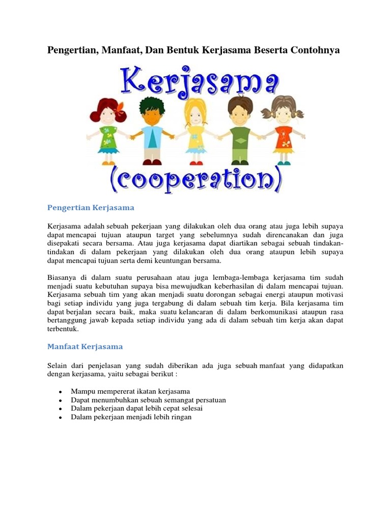 Pengertian Manfaat Macam Contoh Kerjasama Pdf